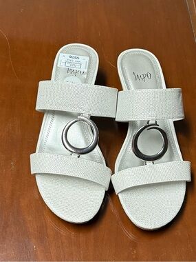Impo Cream Slide Sandals with Silver Circle Accent